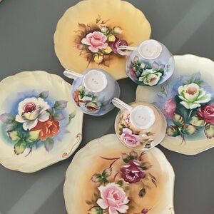1960’s vintage 7 pc Elegant Floral Dinnerware Set - hand painted multi color.